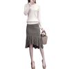 Vestido de Punto Básico Otoño e Invierno 2023 para Mujer Estilo Hong Kong Conjunto de Dos Piezas Suéter con Falda de Cola de Pez a Cuadros Manga Larga Elegante