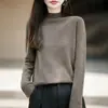 Suéter de punto fino sin costuras de lana y lana de yak de cuello medio alto para mujer, perfecto como capa base cálida para otoño e invierno