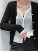 Cárdigan de Punto Falso de Dos Piezas de Alta Calidad 2026 Otoño Nuevo Ajustado Cuello en V Patchwork Abrigo Suéter para Mujer