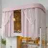 2026 Novo Modelo Cortina de Cama para Dormitório Estudantil em Forma de U com Trilhos Duplos Deslizantes e Mosquiteiro Integrado Cortina Blackout para Cama Beliche de Dormitório