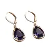 Pendientes de Cristal Morado Populares con Forma de Gota de Agua Transfronterizos para Mujer, Clips para Orejas Estilo Lujo Ligero Dorado Champagne, Pendientes de Estilo Retro Europeo y Americano