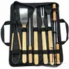 Set de Herramientas Pequeñas para Barbacoa de Acero Inoxidable 410 Más Vendido Transfronterizo con Mango de Madera para Reuniones Familiares, Camping y Barbacoa Portátil