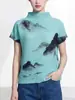 Camiseta estampada de gola alta com mangas curtas e pregas de alta qualidade para mulheres, atacado de roupas femininas Issey Miyake, vendas diretas da fábrica