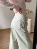 Pantalones caqui de cintura alta holgados de pierna ancha para mujeres petite, pantalones adelgazantes de otoño temprano, longitud hasta el suelo, color albaricoque, jeans de temperamento versátil