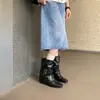5CM Hidden Heel Retro Square Toe Ankle Boots Women's 2026 Autumn New Style Double Leather Buckle Wrinkled Piled-up Mid-Calf Boots