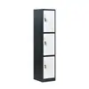 Gabinete de Almacenamiento de Acero Laminado en Frío Engrosado de Tres Puertas Color Bloqueo Negro y Blanco con Cerradura Gabinete de Chapa Metálica Gabinete Estrecho para Almacenamiento de Equipaje de Persona Soltera en Dormitorio