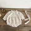 Mono de Algodón Puro Estilo Coreano para Bebé Niña con Encaje Floral Hayi ins Combinable para Primavera y Otoño con Pañuelo para la Cabeza