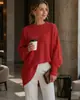 Suéter de punto pullover de cuello redondo transfronterizo europeo y americano 2026 otoño/invierno para mujer, estilo suelto y relajado de Amazon, suéter de color liso para mujer