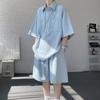 Traje Deportivo de Hielo de Acetato para Hombre Verano Delgado Camisa de Trabajo Shorts Conjunto Casual Completo