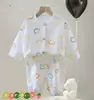 Conjunto de Pijama de Gaze de Algodão de Camada Dupla Classe A para Meninos e Meninas, Conjunto de Duas Peças para Bebês, Roupa Infantil para Primavera, Outono e Verão, Roupa de Primavera para Bebê