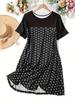 2025 Primavera e Verão Novo Europeu e Americano Transfronteiriço Poá Gola Redonda Manga Curta Vestido de Noite Vestido Confortável Feminino Fábrica Outlet