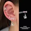 Anel Rosa de Pônei com Laço Ferradura Duplo Piercing na Orelha Stud de Osso da Orelha de Aço Titânio Medicinal Pingente Brincos Fofos