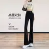Calças boca de sino pretas femininas primavera e outono 2025 nova explosão cintura alta micro flare calças jeans outono e inverno