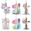 Colgante de Cruz de Madera de Pascua Transfronteriza, Manualidades Decorativas de Mariposas Florales, Adornos Decorativos de Pared para Puerta de Casa