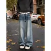 Jeans rectos retro de calle de moda estilo americano transfronterizos, nuevo modelo otoño-primavera 2026, jeans holgados de pierna ancha lavados hasta el suelo