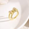 Moda Europeia e Americana Simples Cobre Banhado a Ouro 18k Zircônia Laço Anel Aberto Personalidade Feminina Tendência Temperamento Anel de Camada Dupla