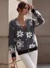 Marca independiente europea y americana cuello en V transfronterizo Amazon estampado floral 2026 otoño suéter jacquard abrigo cárdigan de punto