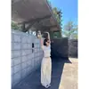 Pantalones Casuales Blancos No Transparentes para Mujer, Otoño Cintura Alta Adelgazantes Versátiles Pierna Recta Cordón Pierna Ancha