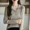 Ropa de punto para mujer Suéter de otoño para mujer 2025 Estilo coreano OL para mujer Jersey Nuevo estilo Cuello de camisa Manga larga P Transfronterizo O