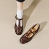 Cinto Marrom Estilo Retrô com Fivela em T Sapatos Mary Jane Primavera 2025 Novos Brock Esculpidos Couro de Vaca Salto Alto Camada Única para Mulheres