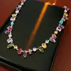 Pendientes Colgantes de Zirconia de Colores Aguja de Plata Pulsera Dulce de Lujo Ligero Conjunto de Collares de Moda de Alta Gama