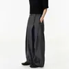Calça Plissada Botões Corte Curvo Estilo Old Money Primavera/Outono, Negócios Leve, Caimento Fluido, Casual, Ampla, Estilosa, Wide Leg Comprimento Total
