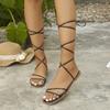 Deseo Amazon Europeo y Americano Correa de Anillo para el Pie Sandalias Planas de Verano para Mujer Comercio Exterior Punta Redonda Talla Grande Ropa Exterior Sandalias de Playa