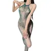 Meias Jacquard de Peça Única em Renda, Sedutoras, Meias Rasgáveis, Decote Halter Transparente, Roupa de Renda sem Costas, Lingerie Sedutora e Sexy, Quente e Não Precisa Tirar