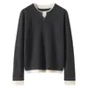 Otoño e Invierno Nuevo Nuevo Tejido de Punto de Cachemira 100 Pura para Mujer Tejido de Punto de Combinación de Colores Camiseta de Fondo Suelta de Cuello Redondo