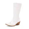 Botas Femininas de Couro Patente Outono Inverno 2026 Bico Quadrado Pequeno Cor Sólida Casuais Estilo Coreano Versátil Clássico Moda com Zíper Lateral