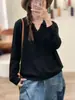 Suéter Pulóver Nuevo de Encaje para Cuello, Colección Otoño/Invierno 2026, Color Sólido, Top Casual de Manga Larga Holgado de Punto para Mujer