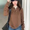 Tricô Marrom Estilo Hong Kong com Gola Polo Retro para Mulheres Outono Peça de Baixo Tricô Camisa Básica Estilo Preppy Top para Mulheres
