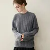 26 Otoño Invierno Estilo Perezoso Suéter 100% Cachemira para Mujer Tejido de Punto Trenzado Cuello Redondo Jersey Holgado Capa Base Suéter de Tacto Relajado