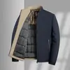 Nueva Chaqueta Casual de Algodón para Hombre Otoño e Invierno, Estilo Papá de Mediana Edad, Cuello Alto, Forro Polar, Engrosada, Cálida, Chaqueta de Color Sólido