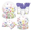 Juego de Vajilla Desechable para Nuevo Producto Transfronterizo Flor Mariposa Amigo Familiar Suministros para Fiesta Plato de Papel Desechable para Fiesta
