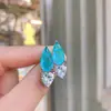 Nuevo conjunto de joyería de moda estilo europeo y americano, simulación de tansanaquamarina, colgante 15*25 pendientes 8*16