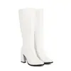 Botas de Cuero para Mujer Tallas 34-48, Punta Redonda, Tacón Súper Alto, Zapatos de Talla Grande, Tacón Cuadrado, Versátiles, Transfronterizas, Botas Altas de Color Sólido para Mujer