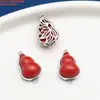 Plata de Ley S925 Calabaza de Cinabrio Flor Pequeña Hojas Anillo Doble Accesorios Retro Viejo DIY Hecho a Mano Material para Abalorios Joyería