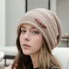 Sombrero Slouchy de Borde Enrollado Versátil para Circunferencia de Cabeza Grande Transfronterizo, Gorro de Punto Engrosado Forrado de Lana para Otoño e Invierno, Sombrero Cálido de Lana para Mujeres