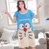 Pijama de Seda de Leche Pijama de Manga Corta Camisón de Mujer Verano Holgado Tallas Grandes Dibujos Animados Lindos Ropa para el Hogar
