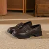 Mocassins de Solado Grosso para Mulheres, Novidade Popular Primavera e Outono 2026 Estilo JK Britânico Sapatos de Couro Slip-On com Salto