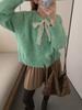 Cárdigan Suéter de Punto Suelto Suave Ceroso para Mujer Otoño e Invierno Estilo Tweed Cuello Redondo Lazo Manga Larga Moda