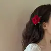 Pasador de flor de rosa roja retro para mujer, pasador de pinza de pico de pato lateral con flor roja grande, pasador de pinza para el pelo de super hada, pinza para el pelo de simulación