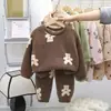 Conjunto de ropa de casa para niños de otoño e invierno, pijama con forro polar para niños y niñas, suéter cálido de forro polar para niños y niñas