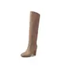 Botas de gamuza para mujer con tacón alto grueso apilado, botas largas rectas, nuevas botas de estilo coreano para otoño e invierno, punta redonda, sin cordones, hasta la rodilla para mujer