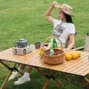 Mesa Portátil para Camping BBQ al Aire Libre con Patas en X Madera Maciza Uso en Casa Ligera Simple Mesa Enrollable Ocio al Aire Libre Mesa Plegable