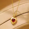 "dor no coração" amor escovado corindo vermelho colar feminino presente design retrô versátil pingente de coração clavícula