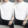 Camiseta Base de Algodón Puro para Hombre con Cuello Medio Alto, Camiseta de Manga Larga, Top Blanco Liso, Ropa Interior de Otoño e Invierno, Camiseta de Cuello Medio