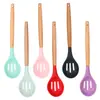 Utensílios de cozinha de silicone com cabo de madeira em cores vivas conjunto de 11 peças conjunto de colher e espátula de cozinha antiaderente conjunto de utensílios de cozinha de 12 peças