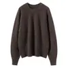 Camiseta Básica de Punto de Cachemira Gruesa de Cuello Redondo de Ajuste Holgado Talla Grande Esencial para Otoño e Invierno